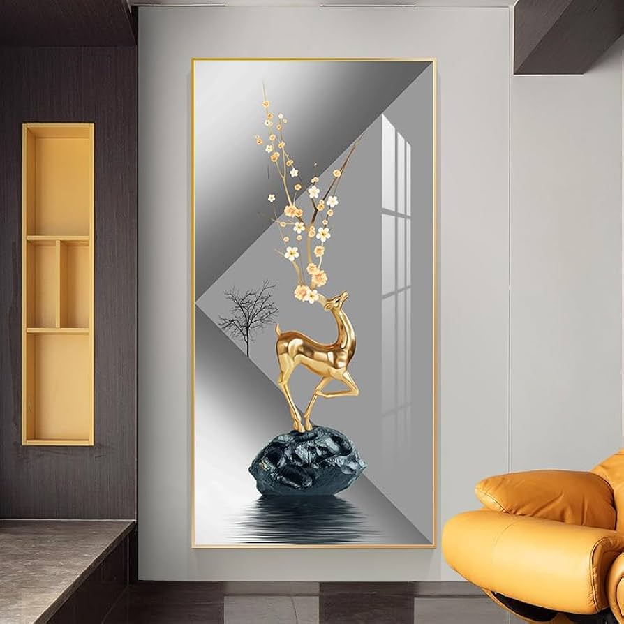 開運 縁起 繁盛 おもてなし 軸 絵 馬 中国 美術 インテリア Amazon.com: Ecqizer 马到成功北欧玄关装饰画大气轻奢客厅挂画